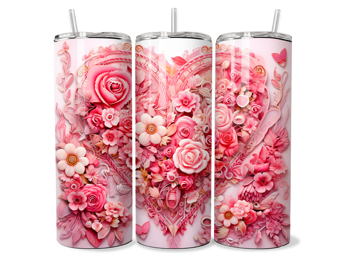 Pink 3D Heart Tall Tumbler