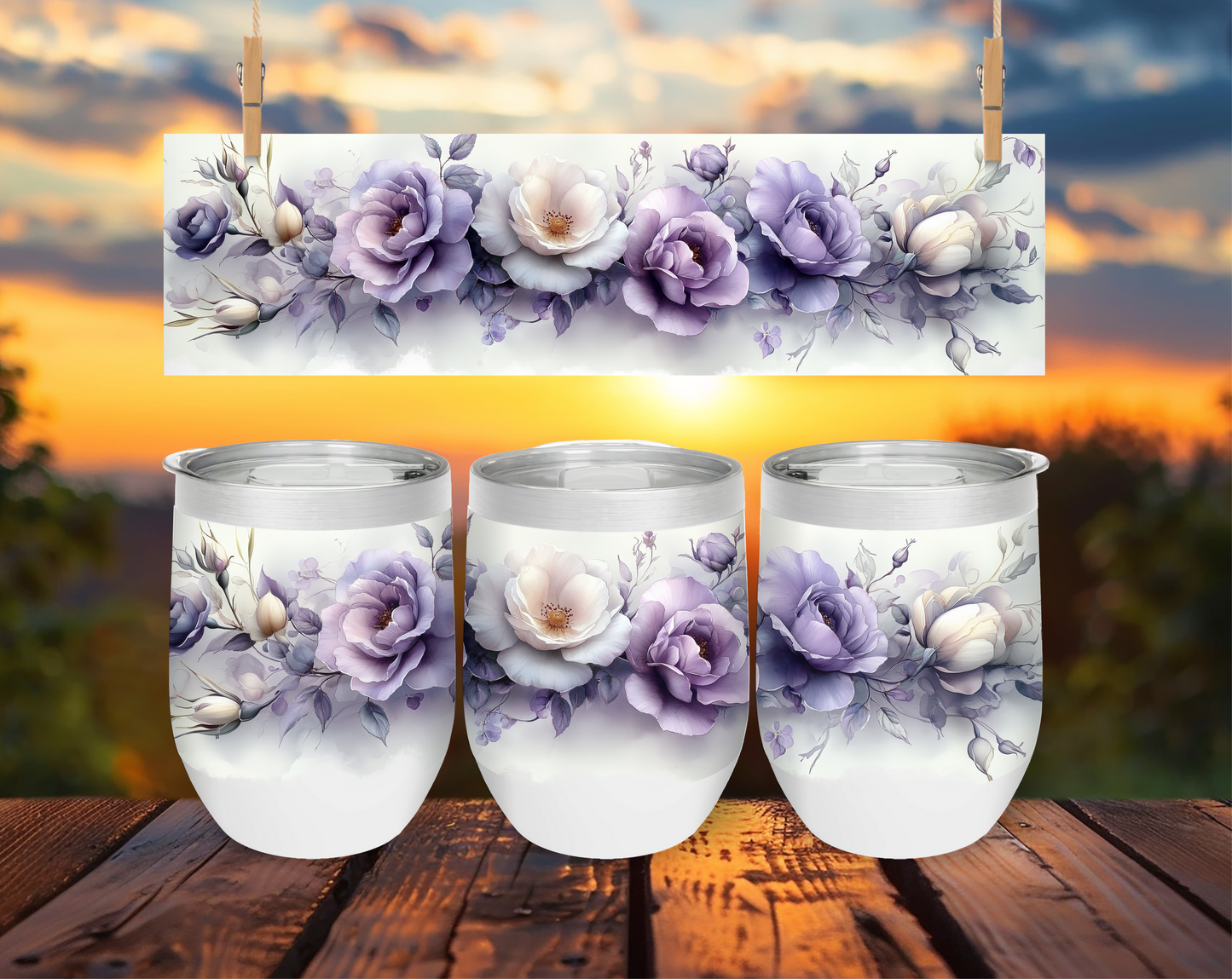 Purple and White Flowers Short Tumbler