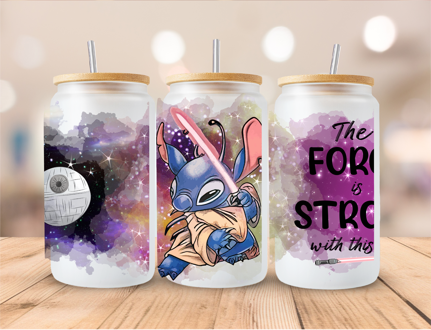 Stitch, The Force is Strong Frosted Glass