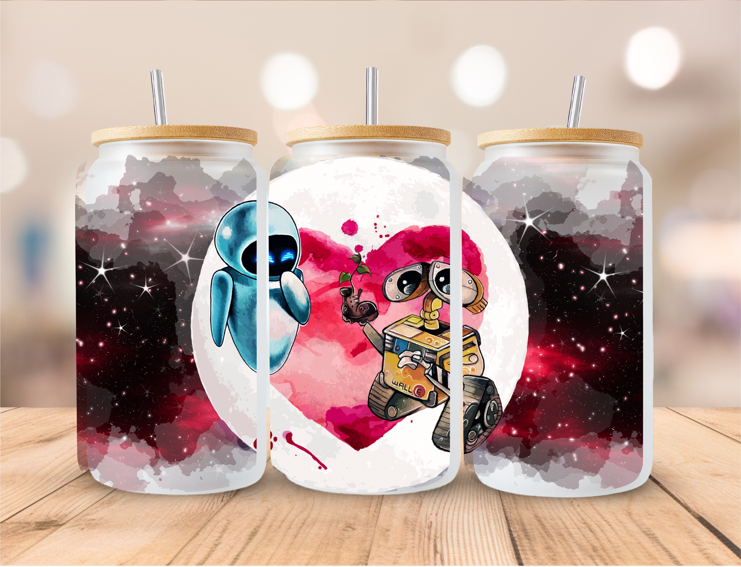 Eva and Wall-E Frosted Glass